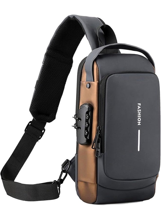 Anti-Theft Crossbody Sling Bag for Men USB Charging Port Lockable Zippers Waterproof Shoulder Chest Bag for Travel Business & Daily Use Stylish PU Leather Messenger Backpack - Image 1