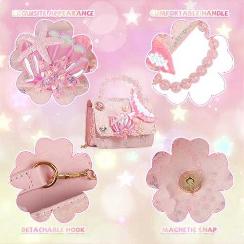 PATPAT® Mermaid Sling Bag for Girls, Fashion Pink Cute Hand Bag for Girls Shoulder Stylish Latest Gifts Kids Age 3-8 Purse Cross Body Woman, 14x5x11cm - Image 3