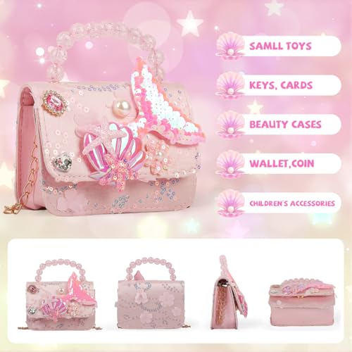 PATPAT® Mermaid Sling Bag for Girls, Fashion Pink Cute Hand Bag for Girls Shoulder Stylish Latest Gifts Kids Age 3-8 Purse Cross Body Woman, 14x5x11cm - Image 4