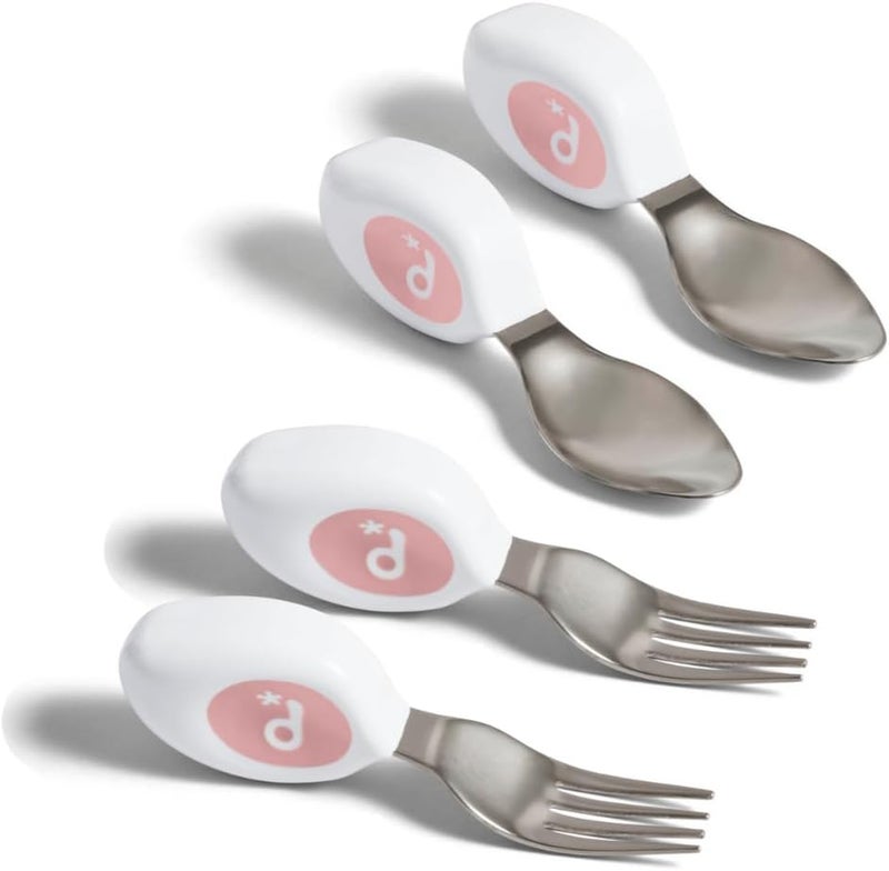 Doddl Toddler Utensils, Ergonomic Fork and Spoon Set for Self Feeding, Stainless Steel Silverware for 1-3 Year Olds, BPA Free, Dishwasher Safe (Dusky Rose (Twin Pack)) - Image 1