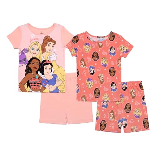 Disney Girls' 4-Piece Snug-fit Cotton Pajama Set, Soft & Cute for Kids, PRINCESS SELFIE, 3T - Image 1