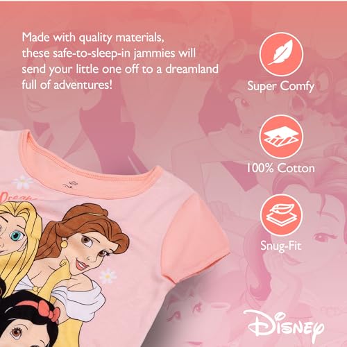Disney Girls' 4-Piece Snug-fit Cotton Pajama Set, Soft & Cute for Kids, PRINCESS SELFIE, 3T - Image 2