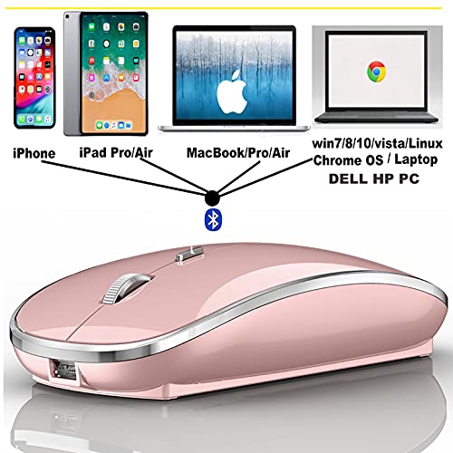 Harfoowo Wireless Bluetooth Mouse for iPad pro iPad Air Mac MacBook Pro MacBook Air Laptop iMac Chromebook Win8/10/11 HP DELL PC (Pink) - Image 2