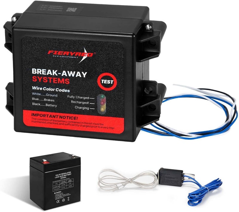 FIERYRED LED Test Trailer Brakes Breakaway Kit with Battery and Switch Side Load BreakAway Controller System Built in 12V 5AMP Charger