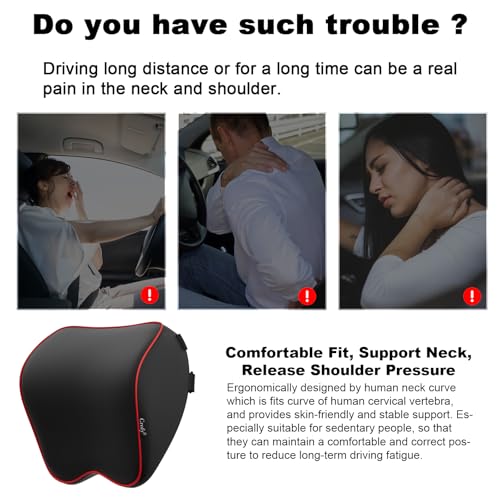 Crofy 2 Pack Car Neck Pillow, Softness Car Headrest Pillow for Driving with Adjustable Strap, 100% Memory Foam and Breathable Removable Cover, Comfortable Ergonomic Design, Black & Red - Image 4