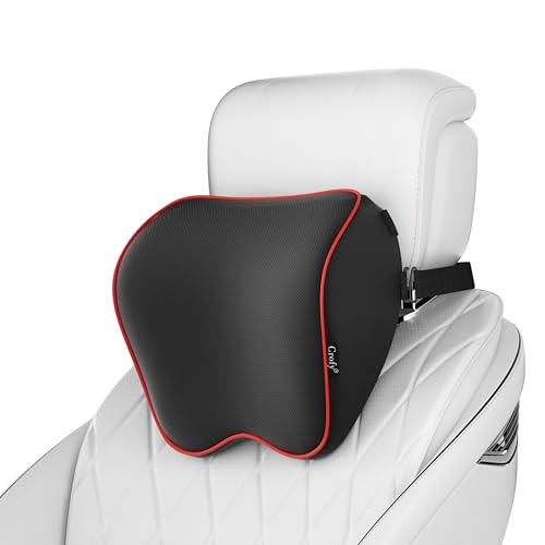 Crofy 2 Pack Car Neck Pillow, Softness Car Headrest Pillow for Driving with Adjustable Strap, 100% Memory Foam and Breathable Removable Cover, Comfortable Ergonomic Design, Black & Red - Image 1