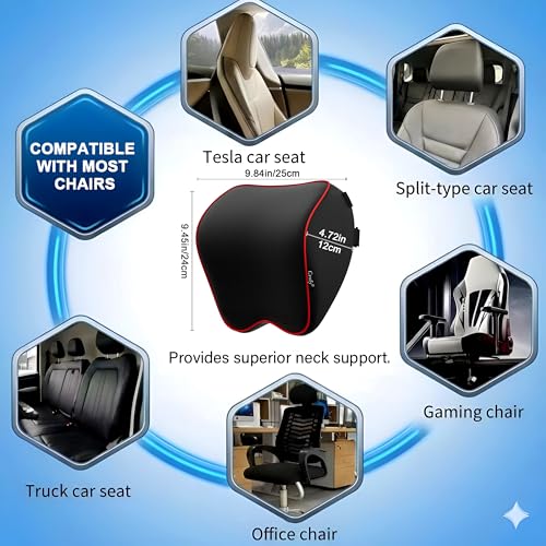 Crofy 2 Pack Car Neck Pillow, Softness Car Headrest Pillow for Driving with Adjustable Strap, 100% Memory Foam and Breathable Removable Cover, Comfortable Ergonomic Design, Black & Red - Image 3