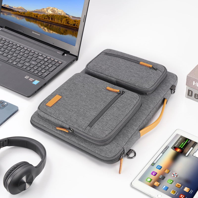 DOMISO 15.6 inch Laptop Case Sleeve Protective Cover Compatible with MacBook Pro 16 M4 M3 M2/Pro Max,15.6-16 inch HP Dell ASUS Lenovo Chromebook,Waterproof Computer Bag with Shoulder Strap,Grey - Image 3
