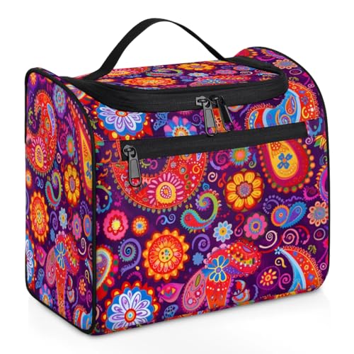 cfpolar Mandala Paisley Flower Toiletry Bag for Women Hanging Travel Toiletry Bag Waterresistant Cosmetic Makeup Organizer for Toiletries and Cosmetics Bathroom Shower Bag with Handle and Hook - Image 1
