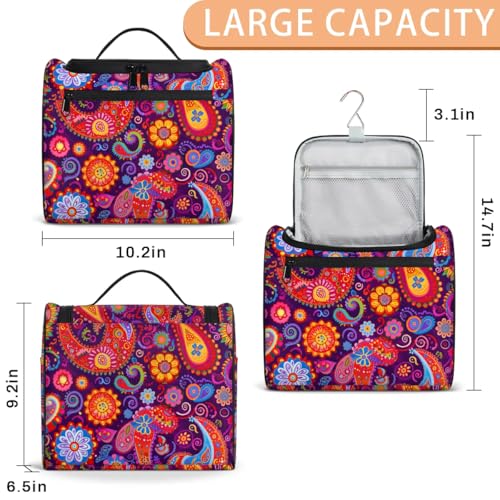 cfpolar Mandala Paisley Flower Toiletry Bag for Women Hanging Travel Toiletry Bag Waterresistant Cosmetic Makeup Organizer for Toiletries and Cosmetics Bathroom Shower Bag with Handle and Hook - Image 3