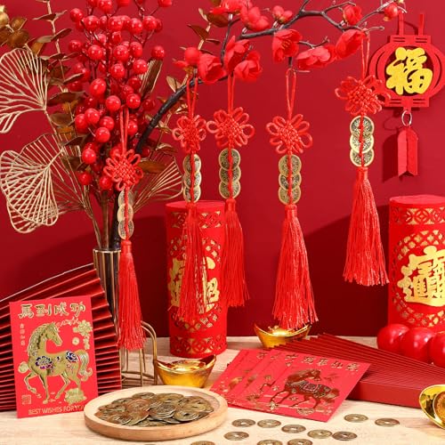 JULMELON 24 Pcs Chinese New Year Red Envelopes and 100 Pcs Lucky Coins Set, Lunar New Year Envelopes for Gifting and Celebrations - Image 5