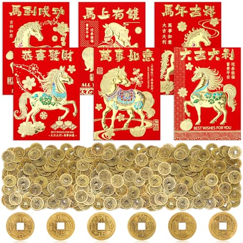 JULMELON 24 Pcs Chinese New Year Red Envelopes and 100 Pcs Lucky Coins Set, Lunar New Year Envelopes for Gifting and Celebrations - Image 1