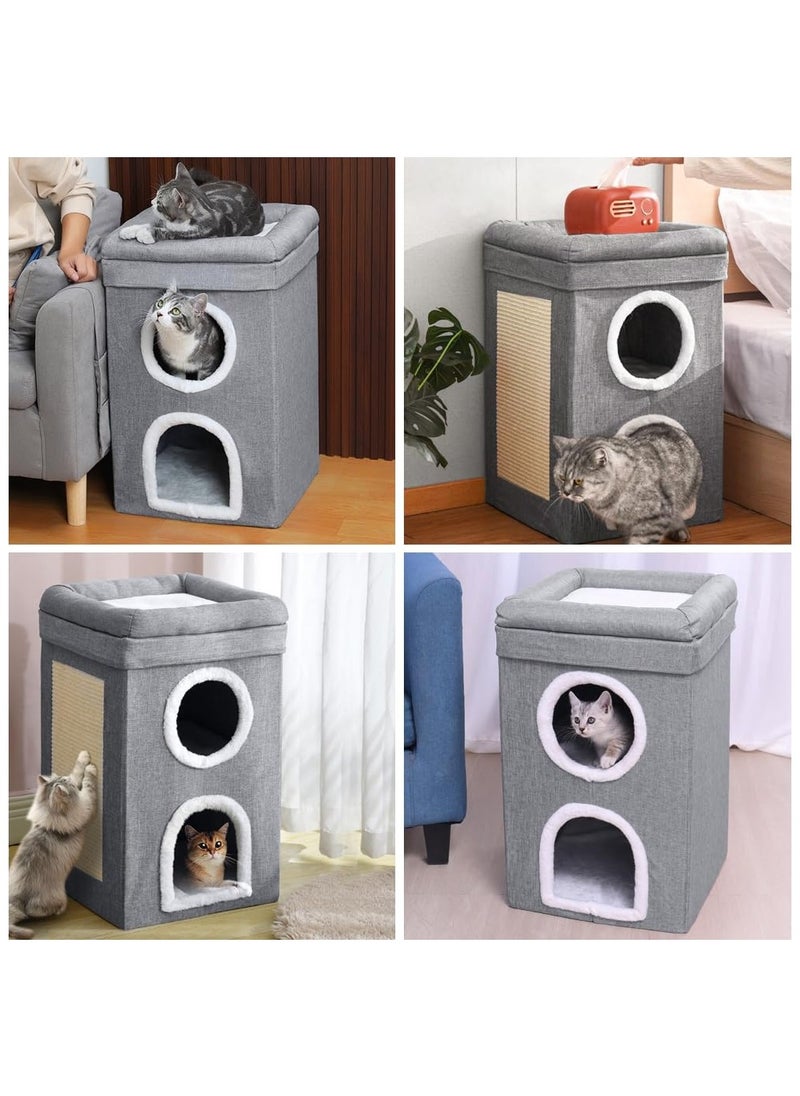 XiuWoo - 4 In 1 Cat House Large Kitten Cave Foldable Pet Bed With Balcony And Cube Cat Scratching Pad Pet Sleeping Cot Cat Play Center 40x40x64Cm - Image 1
