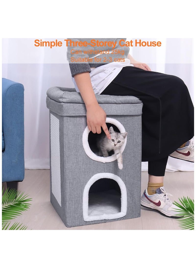 XiuWoo - 4 In 1 Cat House Large Kitten Cave Foldable Pet Bed With Balcony And Cube Cat Scratching Pad Pet Sleeping Cot Cat Play Center 40x40x64Cm - Image 1