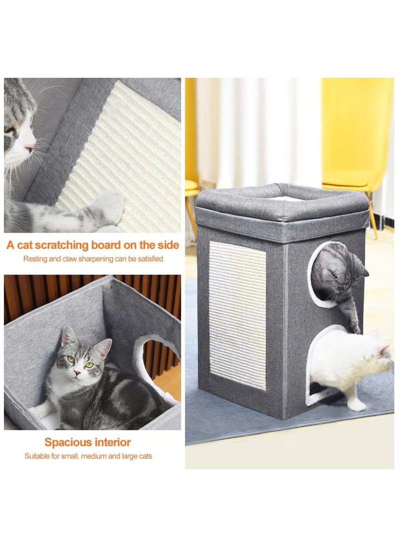 XiuWoo - 4 In 1 Cat House Large Kitten Cave Foldable Pet Bed With Balcony And Cube Cat Scratching Pad Pet Sleeping Cot Cat Play Center 40x40x64Cm - Image 1