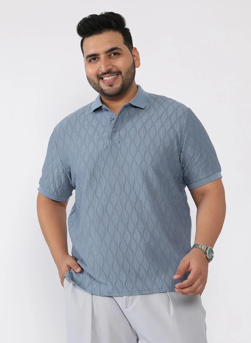 Instafab Plus Men's Steel Blue Marquise-Tactile Knit Polo T-Shirt
