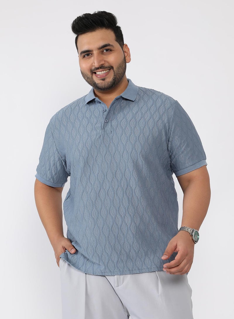 Instafab Plus Men's Steel Blue Marquise-Tactile Knit Polo T-Shirt - Image 1