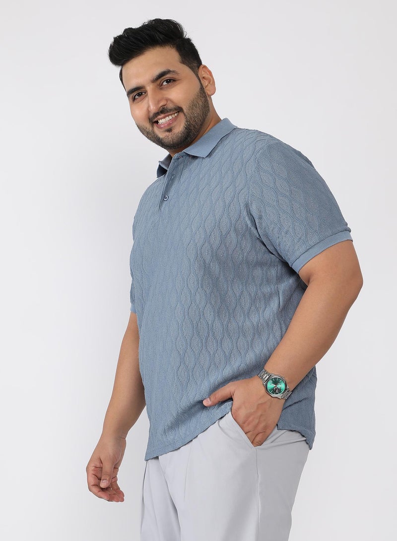 Instafab Plus Men's Steel Blue Marquise-Tactile Knit Polo T-Shirt - Image 3
