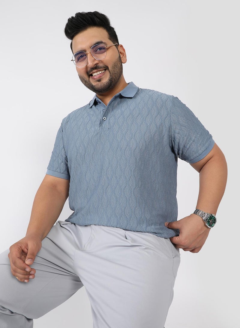 Instafab Plus Men's Steel Blue Marquise-Tactile Knit Polo T-Shirt - Image 2
