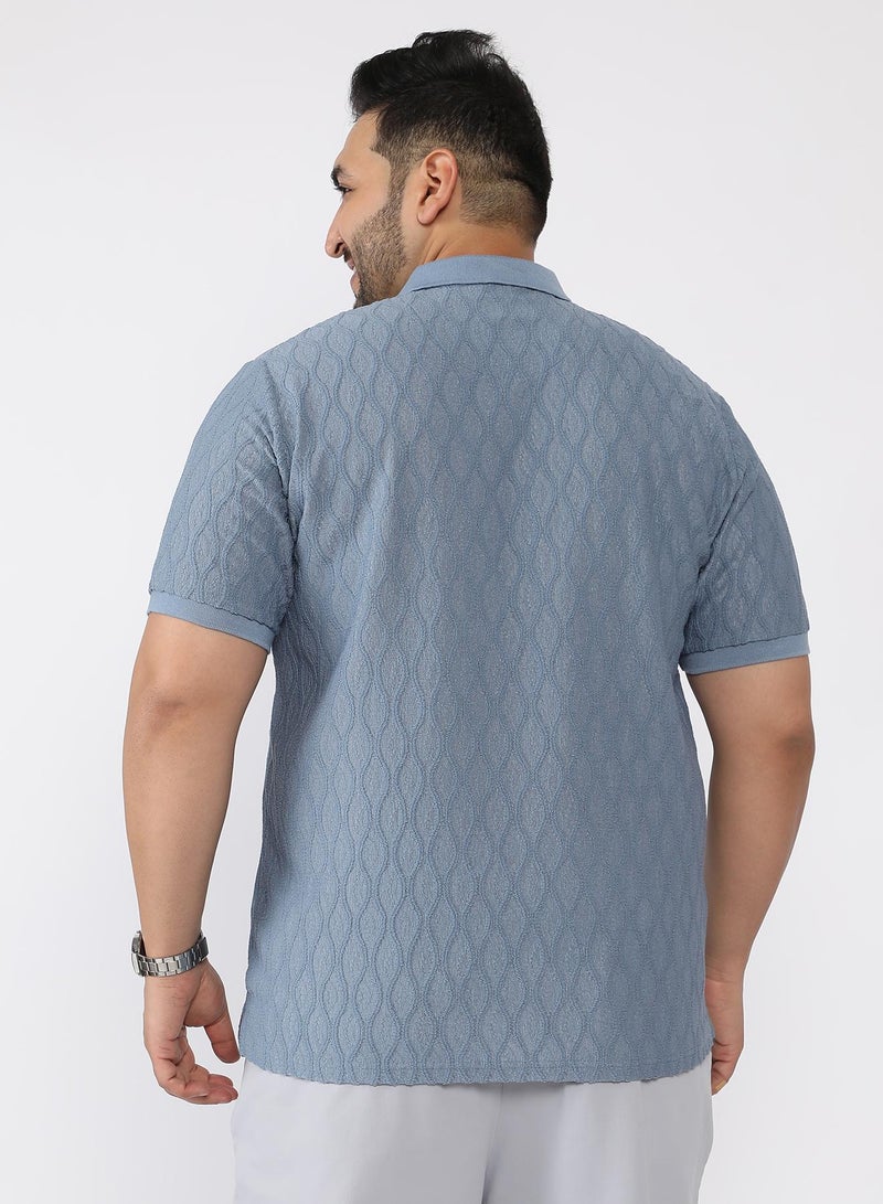 Instafab Plus Men's Steel Blue Marquise-Tactile Knit Polo T-Shirt - Image 5