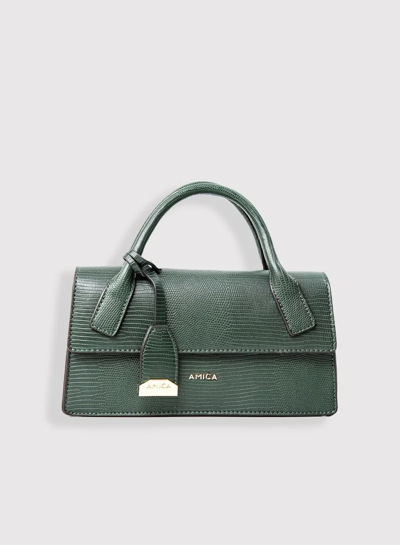 AMICA Mia Structured Classic Mini Leather Crossbody Bag for Women - Green