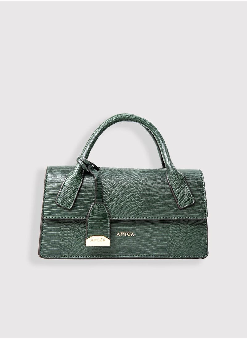 AMICA - Mia Structured Classic Mini Leather Crossbody Bag for Women - Green - Image 1