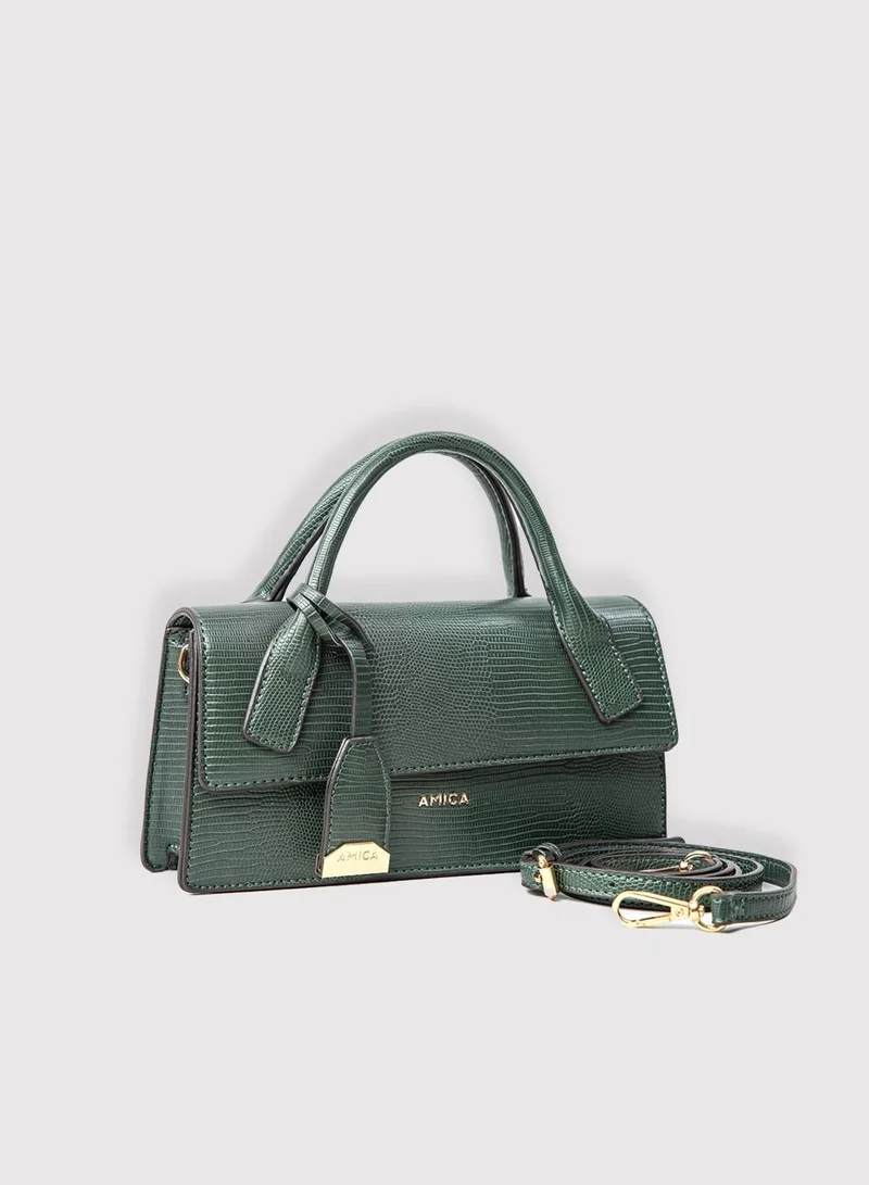 AMICA Mia Structured Classic Mini Leather Crossbody Bag for Women - Green