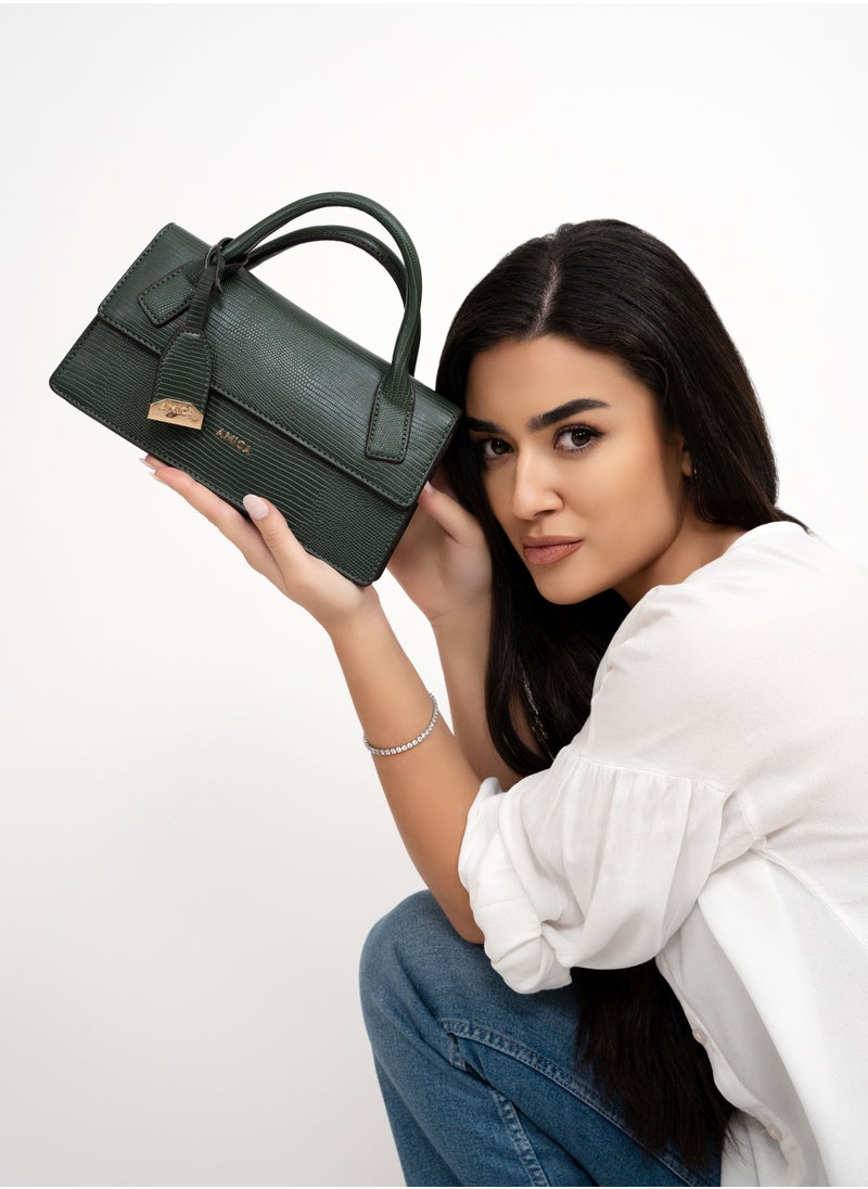 AMICA - Mia Structured Classic Mini Leather Crossbody Bag for Women - Green - Image 1