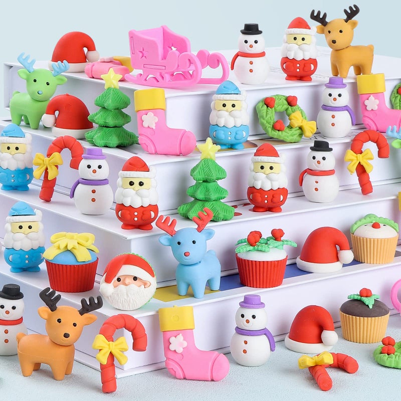 Kleeblatt 3D Assemblable Christmas Erasers 45 PCS Santa Claus Reindeer Snowman Christmas Tree Creative Gifts for Children - Image 2