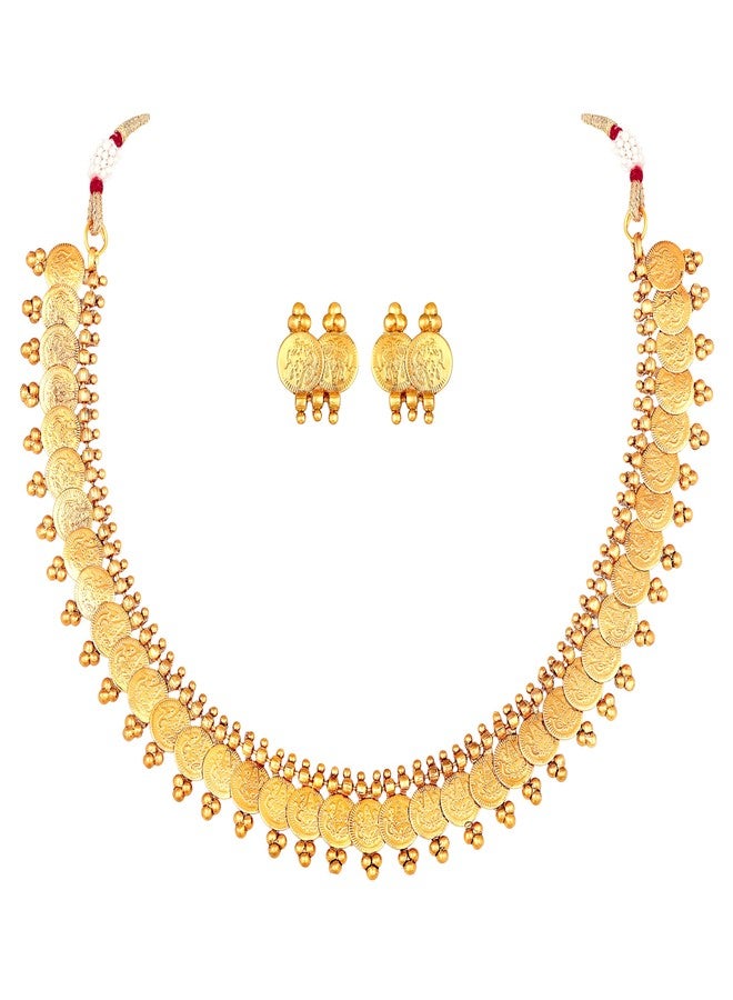Peora Gold Plated South Indian Traditional Bridal Short Maharani Coin Necklace Earrings Jewellery Sets for Women and Girls - Image 4