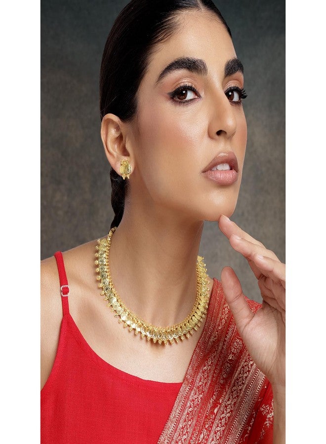 Peora Gold Plated South Indian Traditional Bridal Short Maharani Coin Necklace Earrings Jewellery Sets for Women and Girls - Image 3
