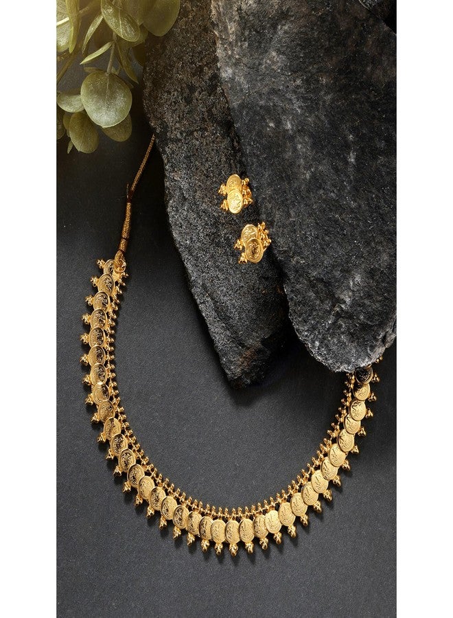 Peora Gold Plated South Indian Traditional Bridal Short Maharani Coin Necklace Earrings Jewellery Sets for Women and Girls - Image 2