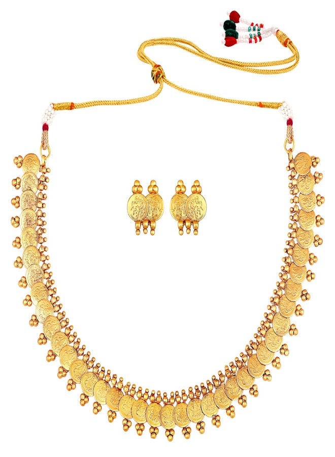 Peora Gold Plated South Indian Traditional Bridal Short Maharani Coin Necklace Earrings Jewellery Sets for Women and Girls - Image 1