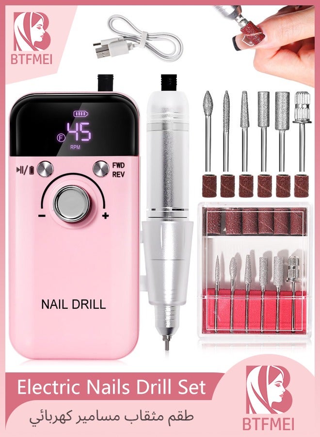 BTFMEI Electric Nails Drill Machine Set, Rechargeable Portable Nails Drill 45000rpm Nails Polishing Machine with Nails Drill Bits, High Speed Nail Tools for Nail Salon (Pink) - Image 1