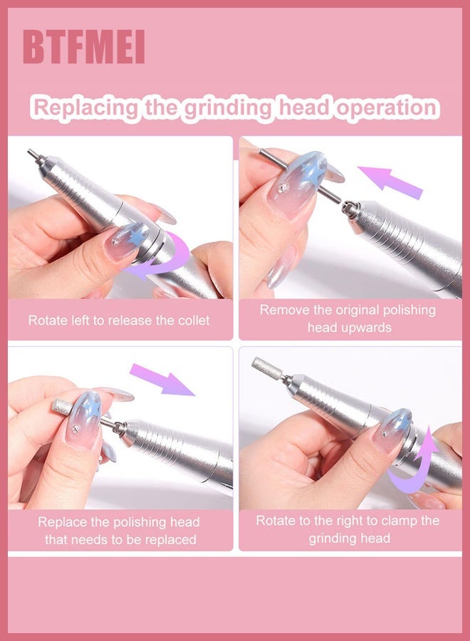 BTFMEI Electric Nails Drill Machine Set, Rechargeable Portable Nails Drill 45000rpm Nails Polishing Machine with Nails Drill Bits, High Speed Nail Tools for Nail Salon (Pink) - Image 2