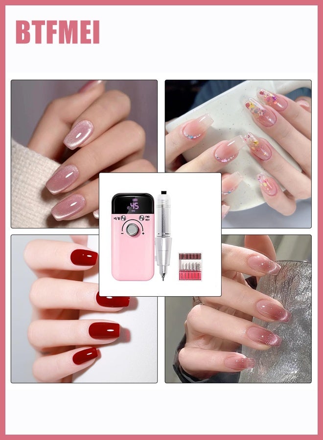 BTFMEI Electric Nails Drill Machine Set, Rechargeable Portable Nails Drill 45000rpm Nails Polishing Machine with Nails Drill Bits, High Speed Nail Tools for Nail Salon (Pink) - Image 5