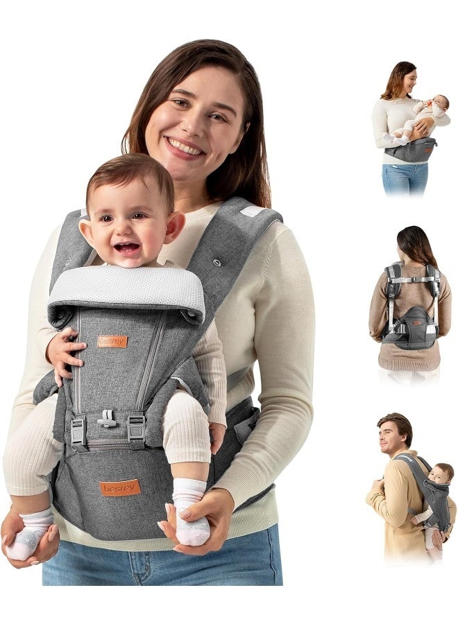 besrey  Baby Carrier with Hip Seat Newborn to Toddler, 7-45lb, Summer Mesh Infant Carrier, Baby Body Holder Chest with Back Support, Front Facing Men Kangaroo Holder - Image 1