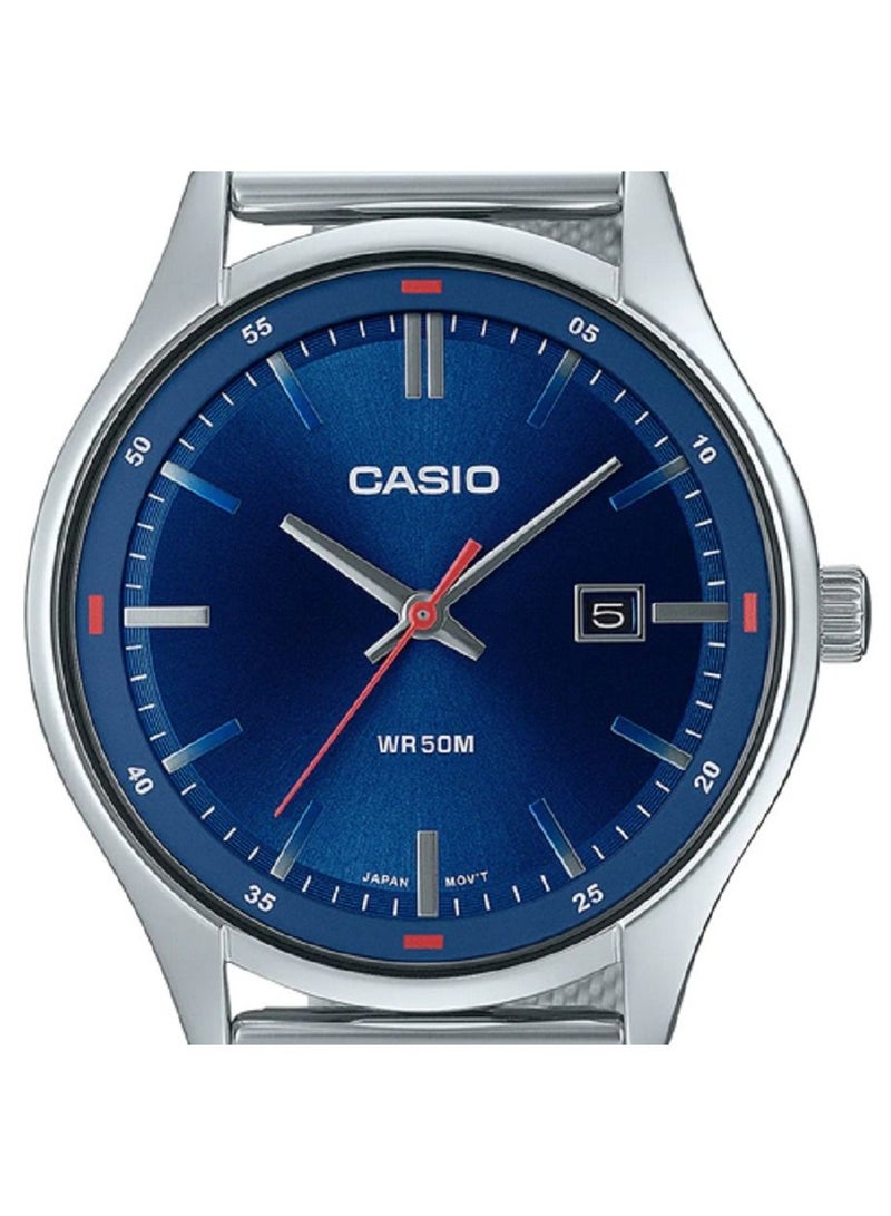 Casio Men Watch Analog Date Display Blue Dial Stainless Steel Mesh Band MTP-E710M-2AVDF - Image 3