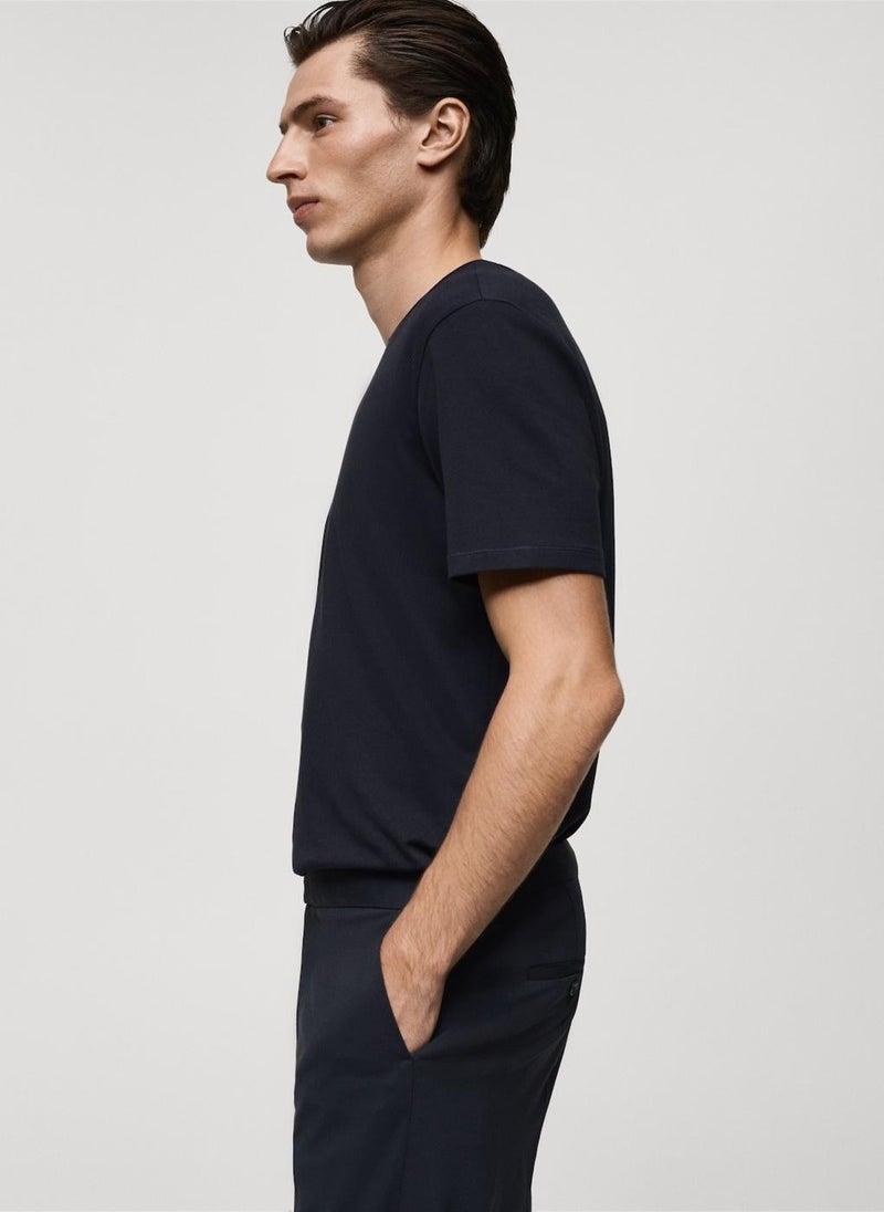 Mango Man Round Neck Ribbed Finish Short Sleeve T-Shirt  - Image 3