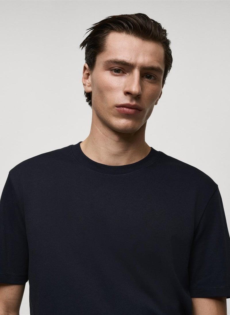 Mango Man Round Neck Ribbed Finish Short Sleeve T-Shirt  - Image 4