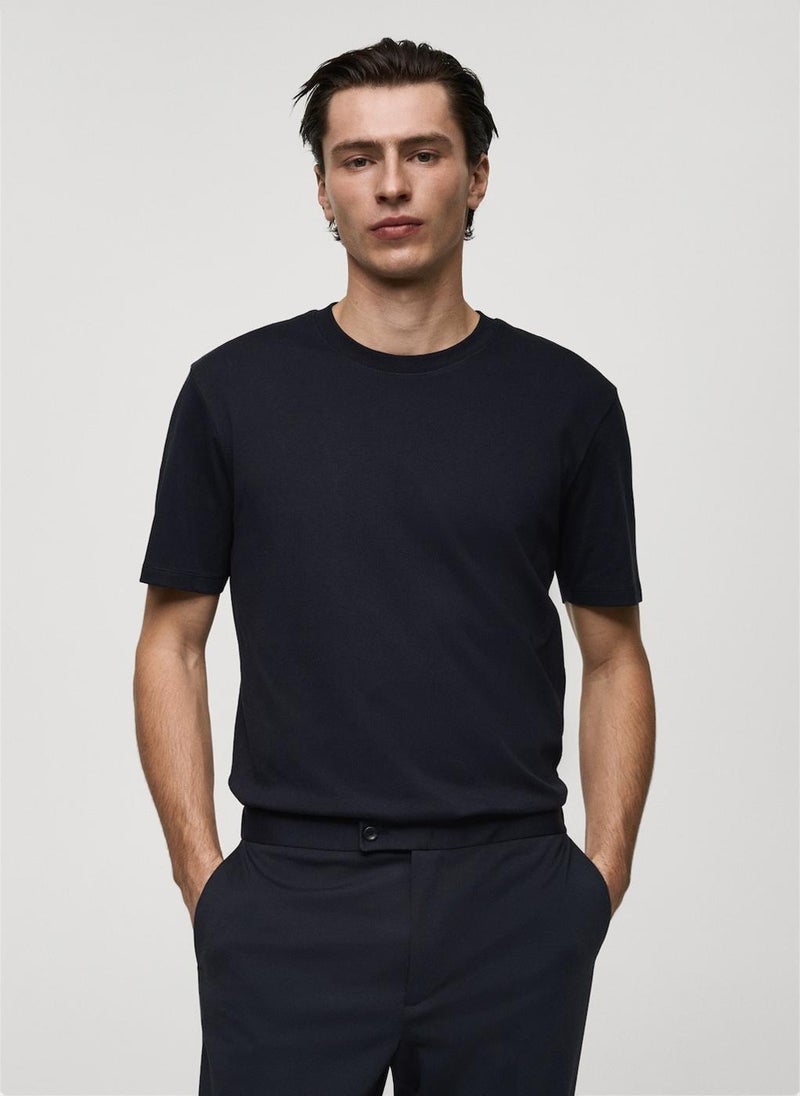 Mango Man Round Neck Ribbed Finish Short Sleeve T-Shirt  - Image 1