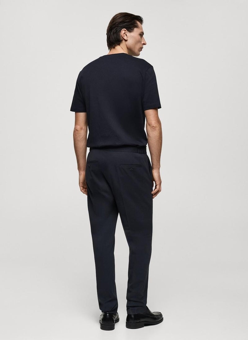 Mango Man Round Neck Ribbed Finish Short Sleeve T-Shirt  - Image 2