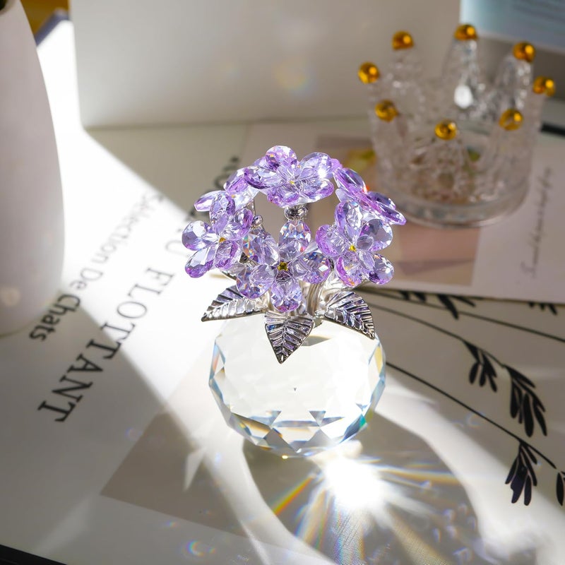 Qianwei زهور كريستالية بنفسجية اللون من نوع “Forget Me Not” من علامة Qianwei – تحف مجمعة على شكل زهور زجاجية تعبر عن التعازي، تُستخدم كأوزان وزينة للمكاتب وطاولات المنزل أو المكاتب العمل. - Image 4
