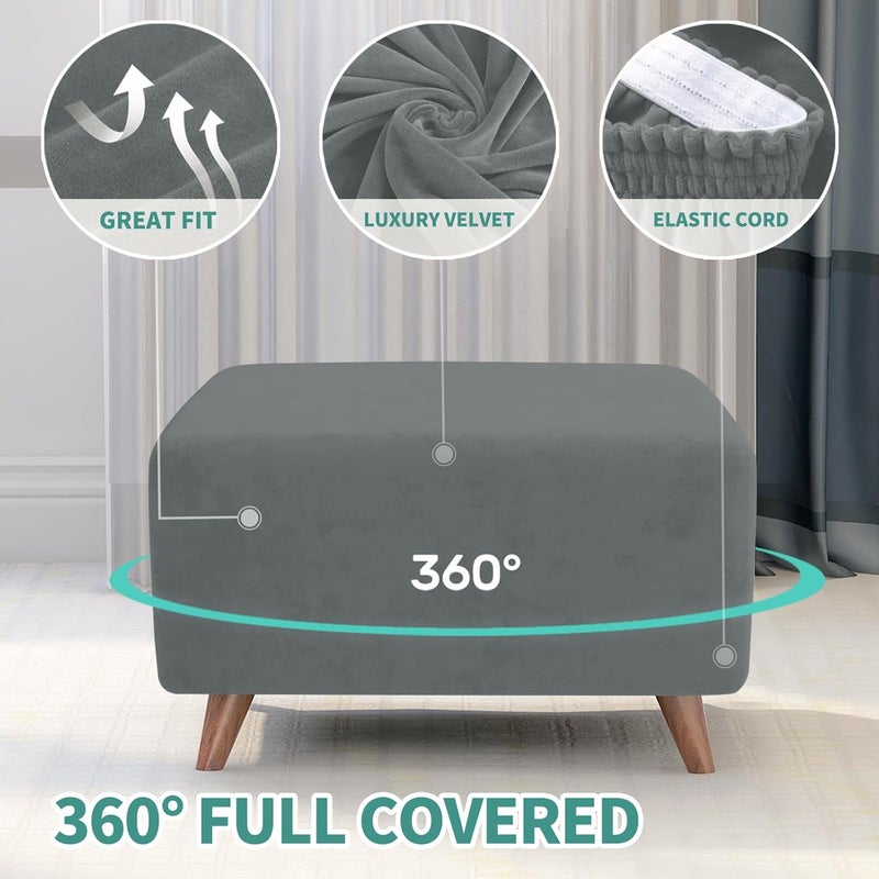 MAXIJIN Velvet Ottoman Cover Rectangular Stretch Square Ottoman Covers Slipcover Rectangle Washable Foot Stool Cover Thick Storage Protector with Elastic Bottom (Ottoman XX-Large, Light Grey) - Image 4