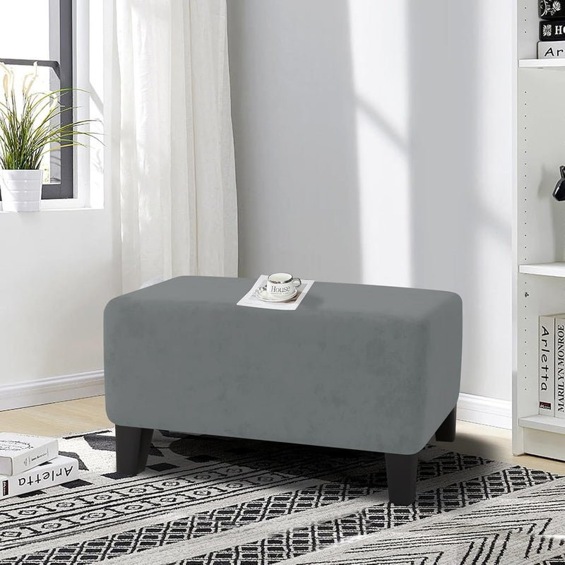 MAXIJIN Velvet Ottoman Cover Rectangular Stretch Square Ottoman Covers Slipcover Rectangle Washable Foot Stool Cover Thick Storage Protector with Elastic Bottom (Ottoman XX-Large, Light Grey) - Image 2