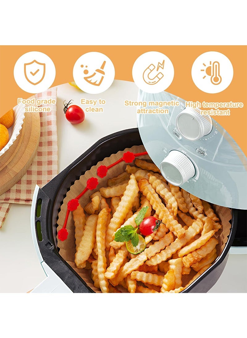 ايكانبو مغناطيسات للمقلاة الهوائية، مغناطيسات سيليكون لورق الخبز في المقلاة الهوائية، 8 مغناطيسات + 4 مشابك (4 مجموعات)، مشبك تثبيت لورق الخبز في المقلاة الهوائية، ملحقات مقاومة للحرارة، مقلاة هوائية، نقشة زهور - Image 3