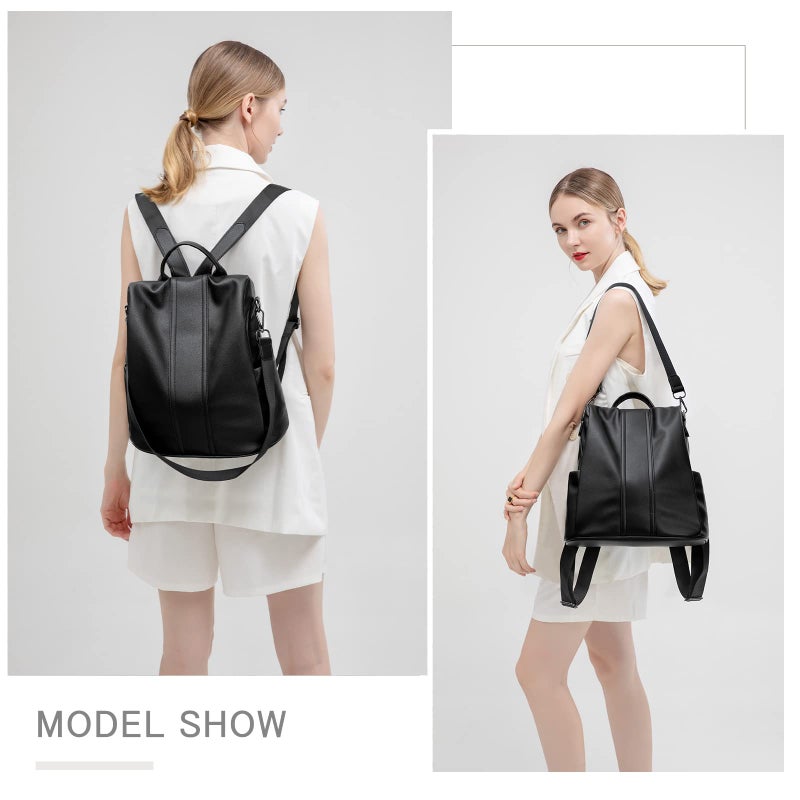 PINCNEL Women Backpack Purse Waterproof Nylon Anti-theft Rucksack Lightweight Shoulder Bag, Medium, Black - Image 5