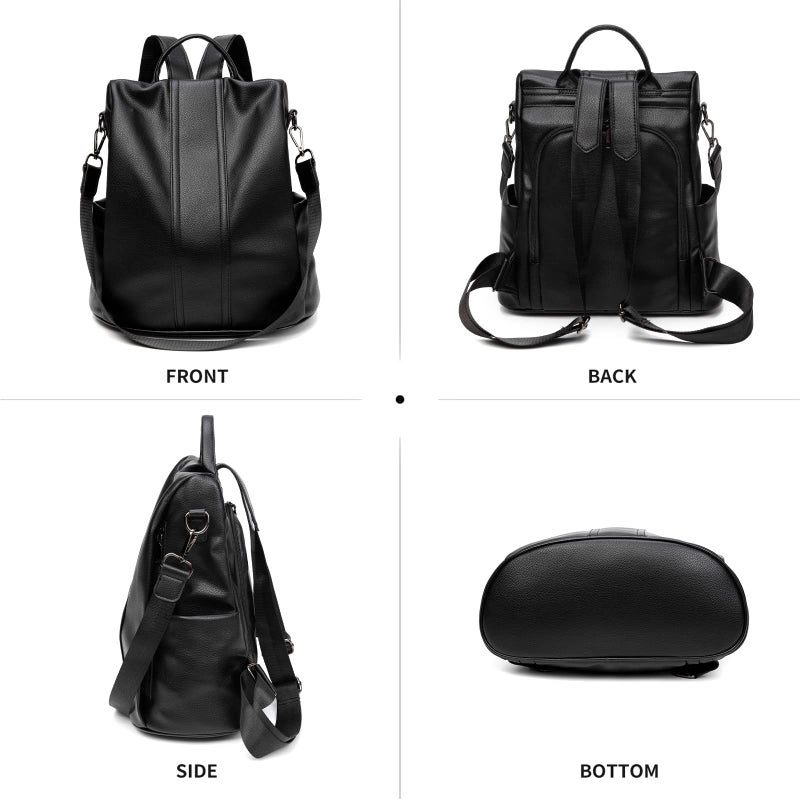 PINCNEL Women Backpack Purse Waterproof Nylon Anti-theft Rucksack Lightweight Shoulder Bag, Medium, Black - Image 3