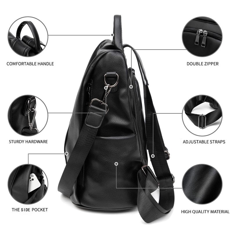 PINCNEL Women Backpack Purse Waterproof Nylon Anti-theft Rucksack Lightweight Shoulder Bag, Medium, Black - Image 4