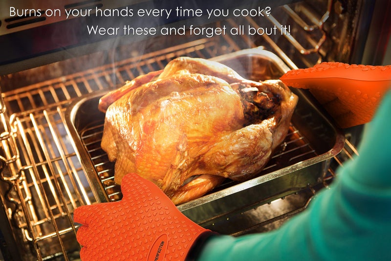 KITCHEN PERFECTION Silicone Smoker Oven Gloves -Extreme Heat Resistant BBQ Gloves -Handle Hot Food Right on Your Grill Fryer Pit|Waterproof Oven Mitts |Superior Value Set+3 Bonuses - Image 3